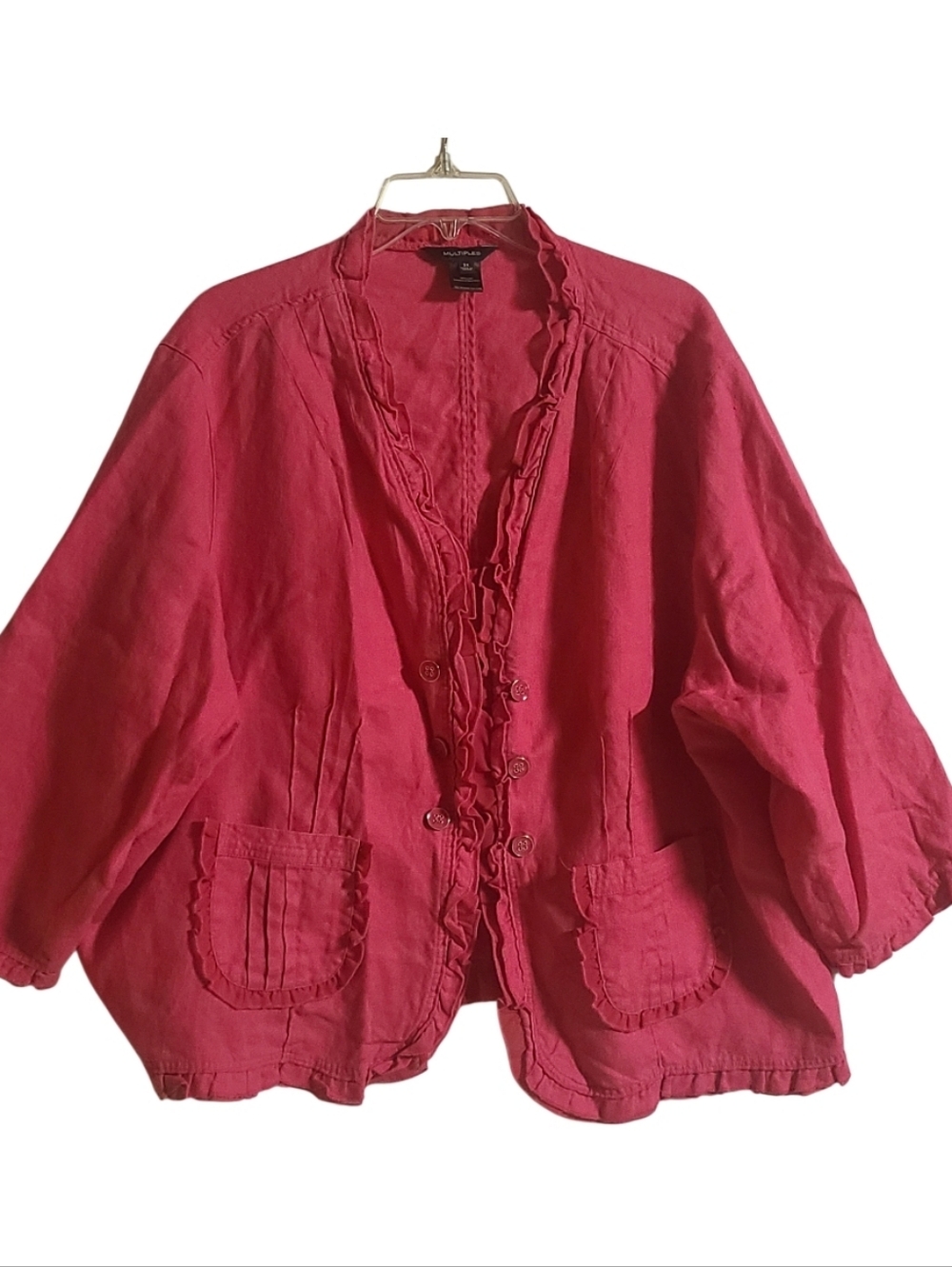 Multiples Hot Pink 100% Linen Ruffled Jacket – Size 3X